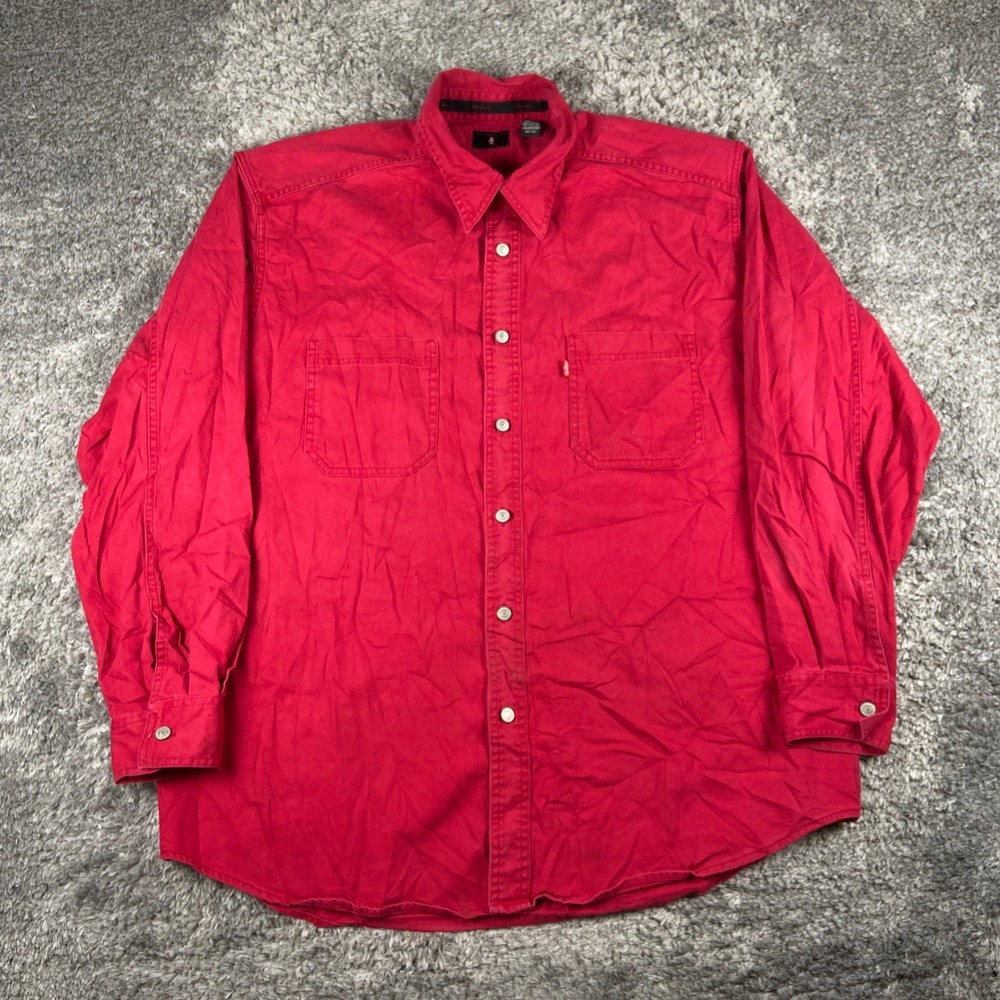 Vintage Levi's Button Down Shirt Mens Large Red Cotton Twill Long Sleeve Red Tab - Picture 2 of 12